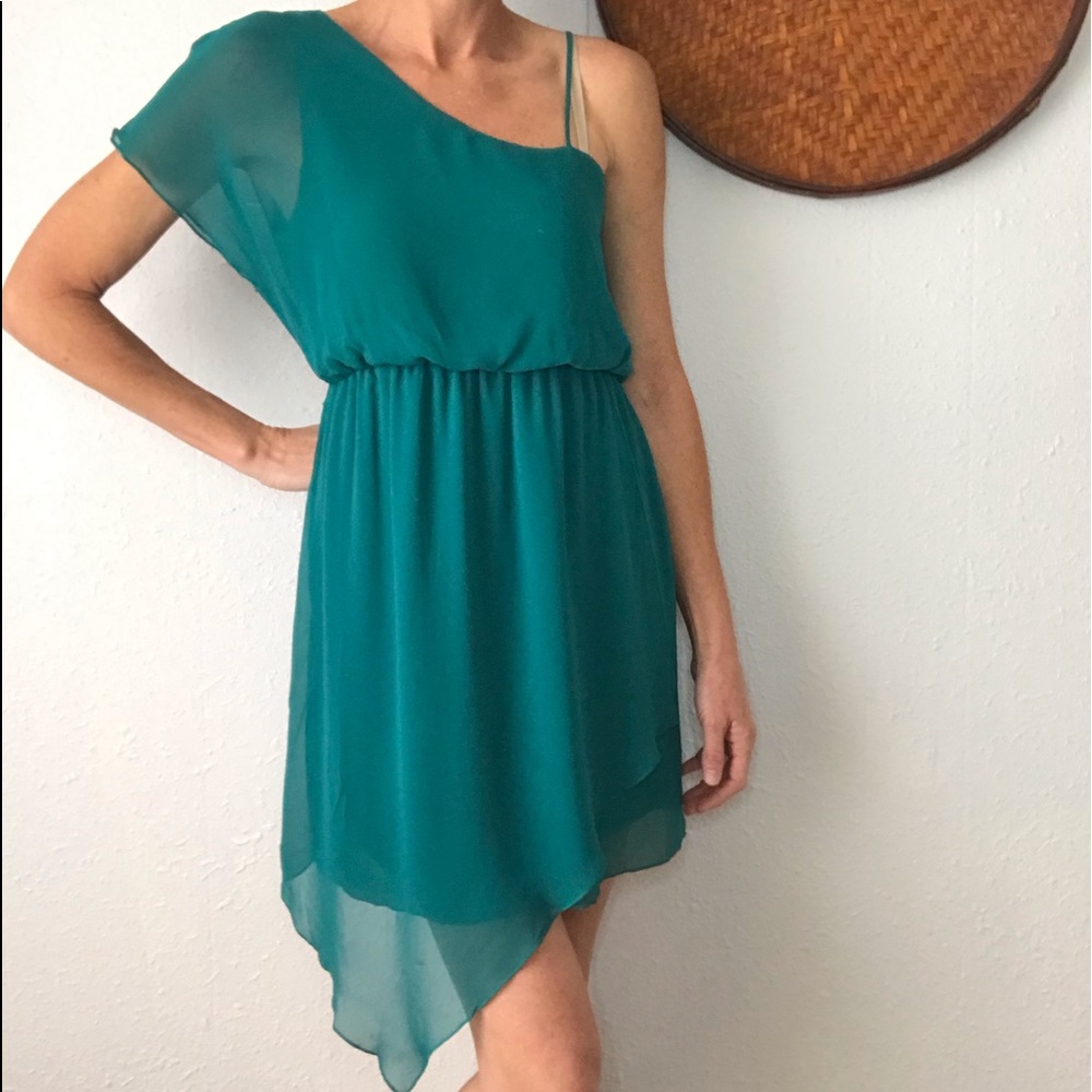👗Teal green asymmetrical mini dress - Picture 1 of 8